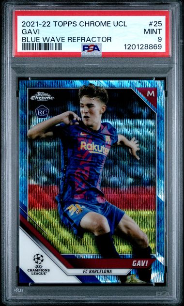 Topps Gavi Blue Wave Refractor RC 17/75 #25 2021-22 Chrome UCL PSA 9