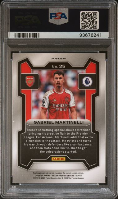 Panini Gabriel Martinelli Genesis No.25 2023-24 Prizm Premier League PSA 9