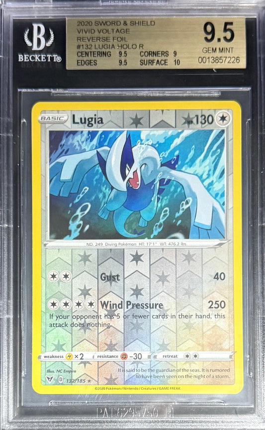 Pokemon Lugia 132/185 Reverse Foil Holo Pokemon Sword & Shield Vivid Voltage 2020 Beckett BGS 9.5