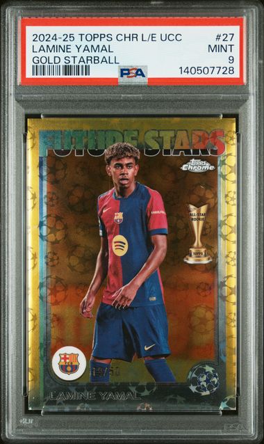 Topps Lamine Yamal Gold Starball Future Stars 19/50 Chrome UCC Logofractor PSA 9