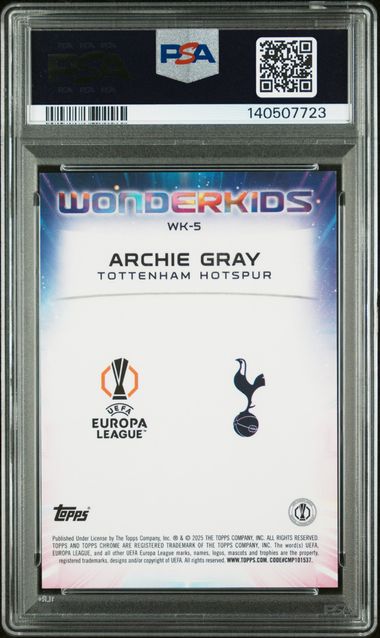 Topps Archie Gray 05/25 Wonderkids Orange Starball RC 2024/25 Chrome UCC Logofractor PSA 7