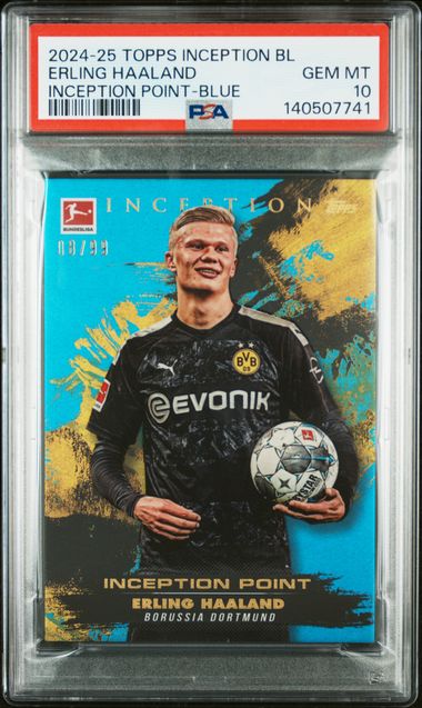 Topps Erling Haaland 08/99 Inception Point Blue 2024/25 Inception Bundesliga PSA 10
