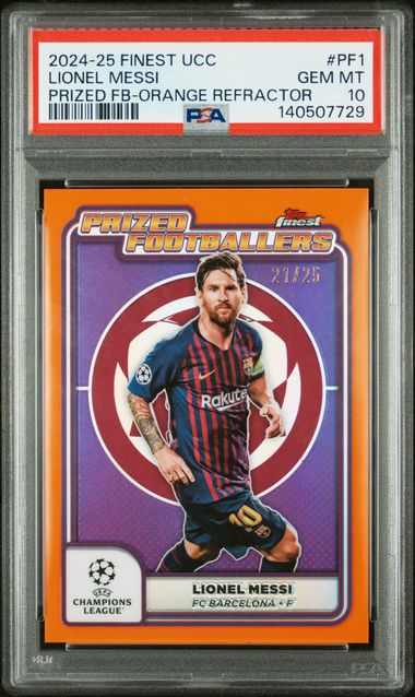 Topps Lionel Messi 21/25 Prized Footballers Orange Refractor 2024/25 Finest UCC PSA 10