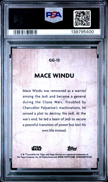 Topps Mace Windu 43/50 Galactic Graffiti Mini Diamond Refractor 2025 #GG-13 Star Wars Chrome PSA 9