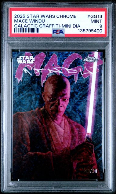Topps Mace Windu 43/50 Galactic Graffiti Mini Diamond Refractor 2025 #GG-13 Star Wars Chrome PSA 9