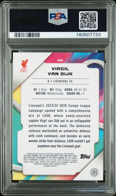 Topps Virgil Van Dijk 17/50 Rose Gold Diamond 2024/25 Finest UCC PSA 6