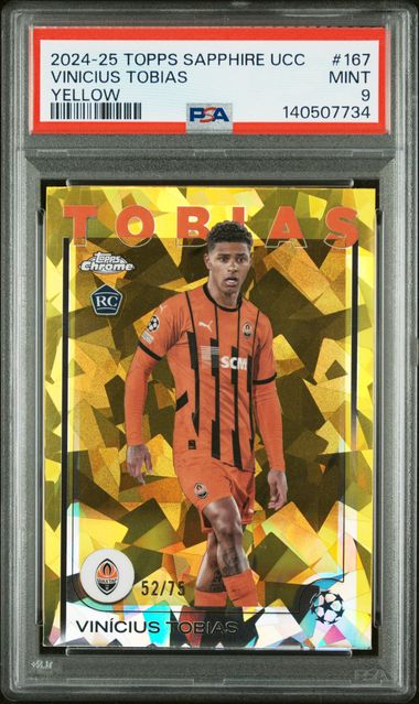 Topps Vinicius Tobias 52/75 Yellow RC 2024/25 Sapphire UCC PSA 9