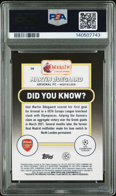 Topps Martin Odegaard 2/5 Red Refractor 2023/24 Merlin UCC PSA 9