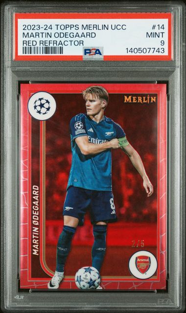 Topps Martin Odegaard 2/5 Red Refractor 2023/24 Merlin UCC PSA 9