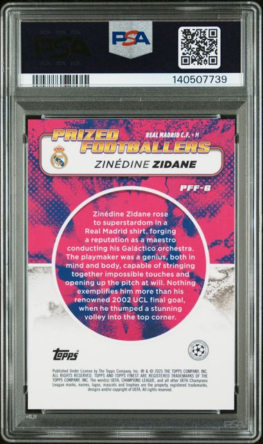 Topps Zinedine Zidane Prized Footballers Fusion Purple/Red 2024/25 Finest UCC PSA 9