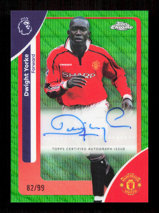 Topps Dwight Yorke Green Wave Autograph Card /99 Chrome Premier League 2026