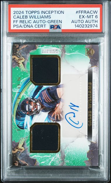 Topps Caleb Williams Dual Relic Autograph Green 145/150 Franchise Foundation 2024 Inception Football PSA 6