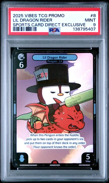 Vibes Lil Dragon Rider Holo Foil 8/25 Sports Cards Direct Exclusive Legend Of The Lils 2025 Vibes TCG Promo PSA 9
