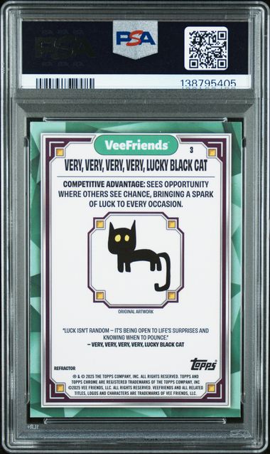 Topps Very, Very, Very, Very, Lucky Black Cat Refractor #3 2023 Chrome Veefriends Super Stickers PSA 10