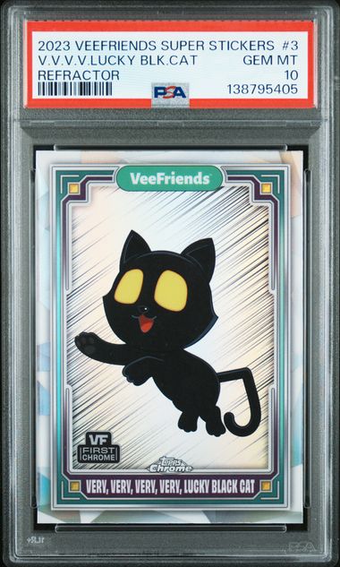 Topps Very, Very, Very, Very, Lucky Black Cat Refractor #3 2023 Chrome Veefriends Super Stickers PSA 10