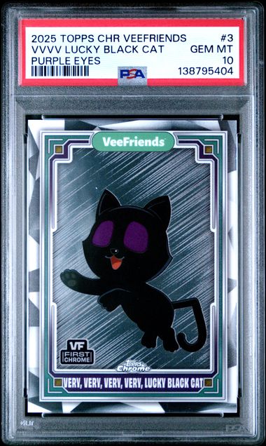 Topps Very, Very, Very, Very, Lucky Black Cat Purple Eyes #3 2023 Chrome Veefriends Super Stickers PSA 10