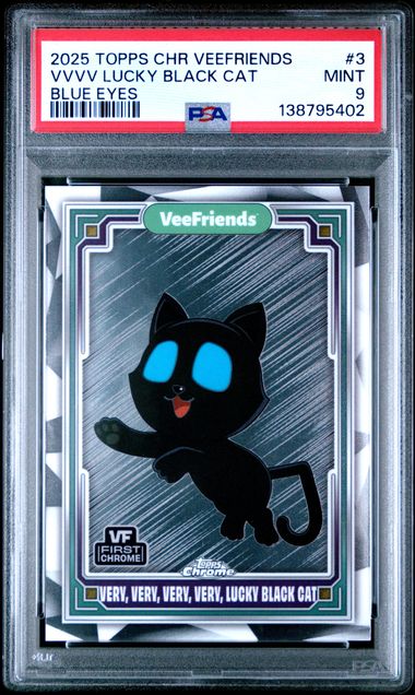 Topps Very, Very, Very, Very, Lucky Black Cat Blue Eyes #3 2023 Chrome Veefriends Super Stickers PSA 9