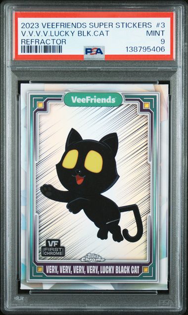 Topps Very, Very, Very, Very, Lucky Black Cat Refractor #3 2023 Chrome Veefriends Super Stickers PSA 9