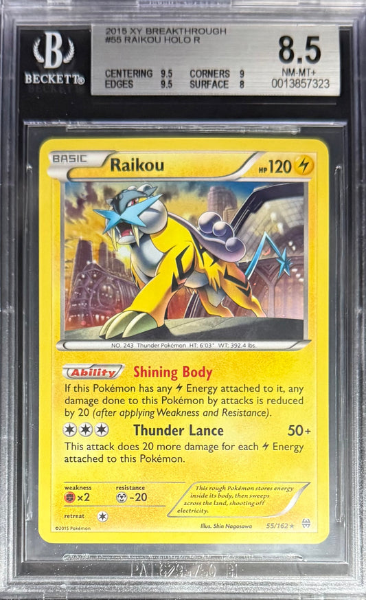 Pokemon Raikou 55/162 Holo Pokemon XY Breakthrough 2015 Beckett BGS 8.5