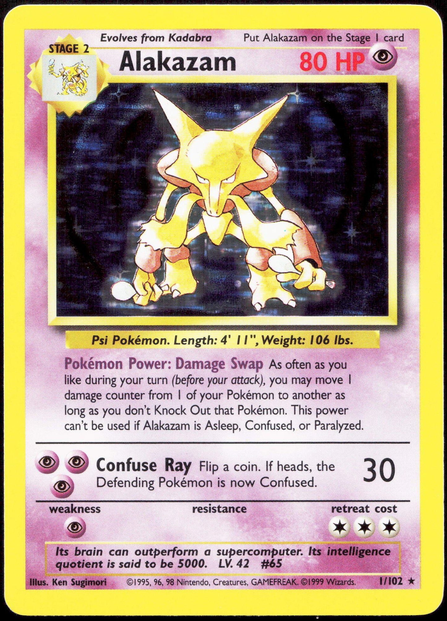Pokemon Alakazam 1/102 Holo 1999 Base Set
