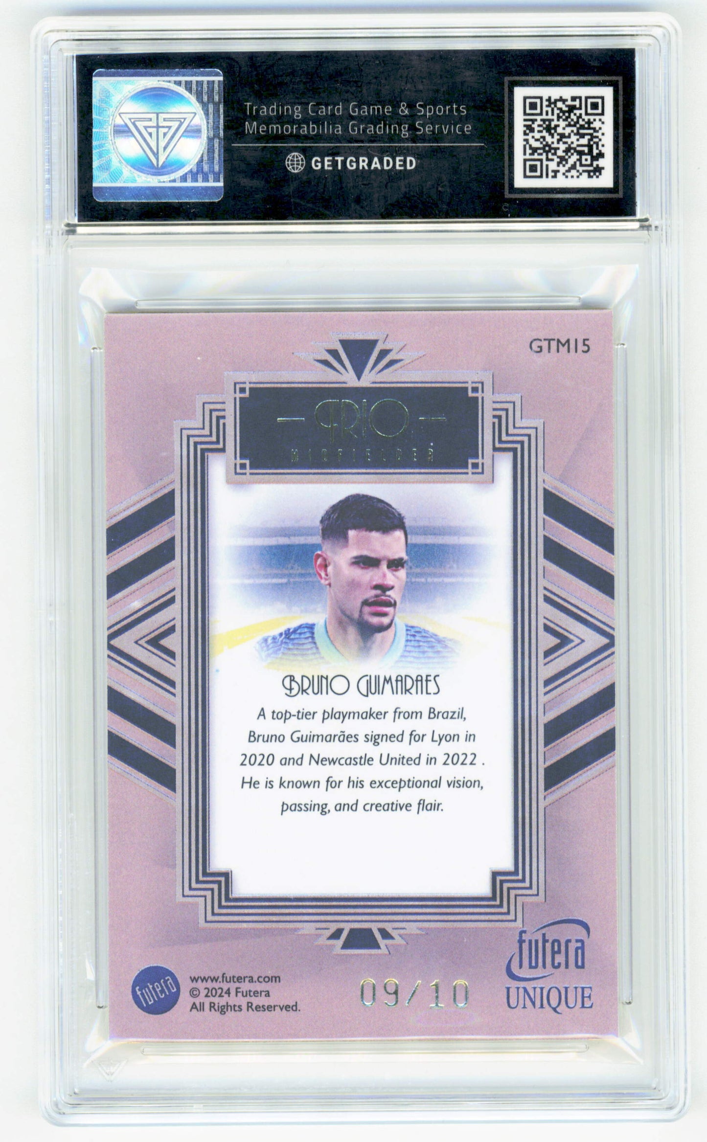 Futera Bruno Guimaraes 09/10 23KT Trio GTM15 2024 Unique World Football GetGraded 10