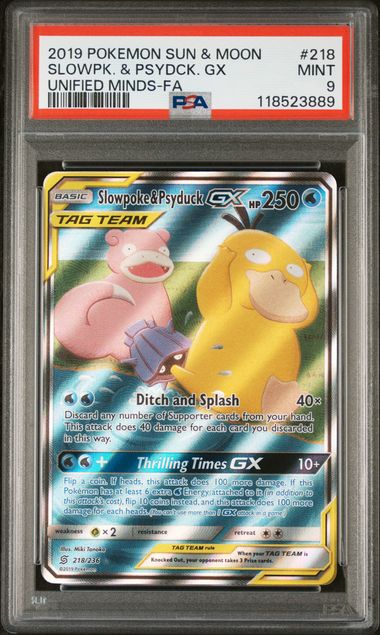 Pokemon Slowpoke & Psyduck GX 218/236 Full Art 2019 Unified Minds PSA 9