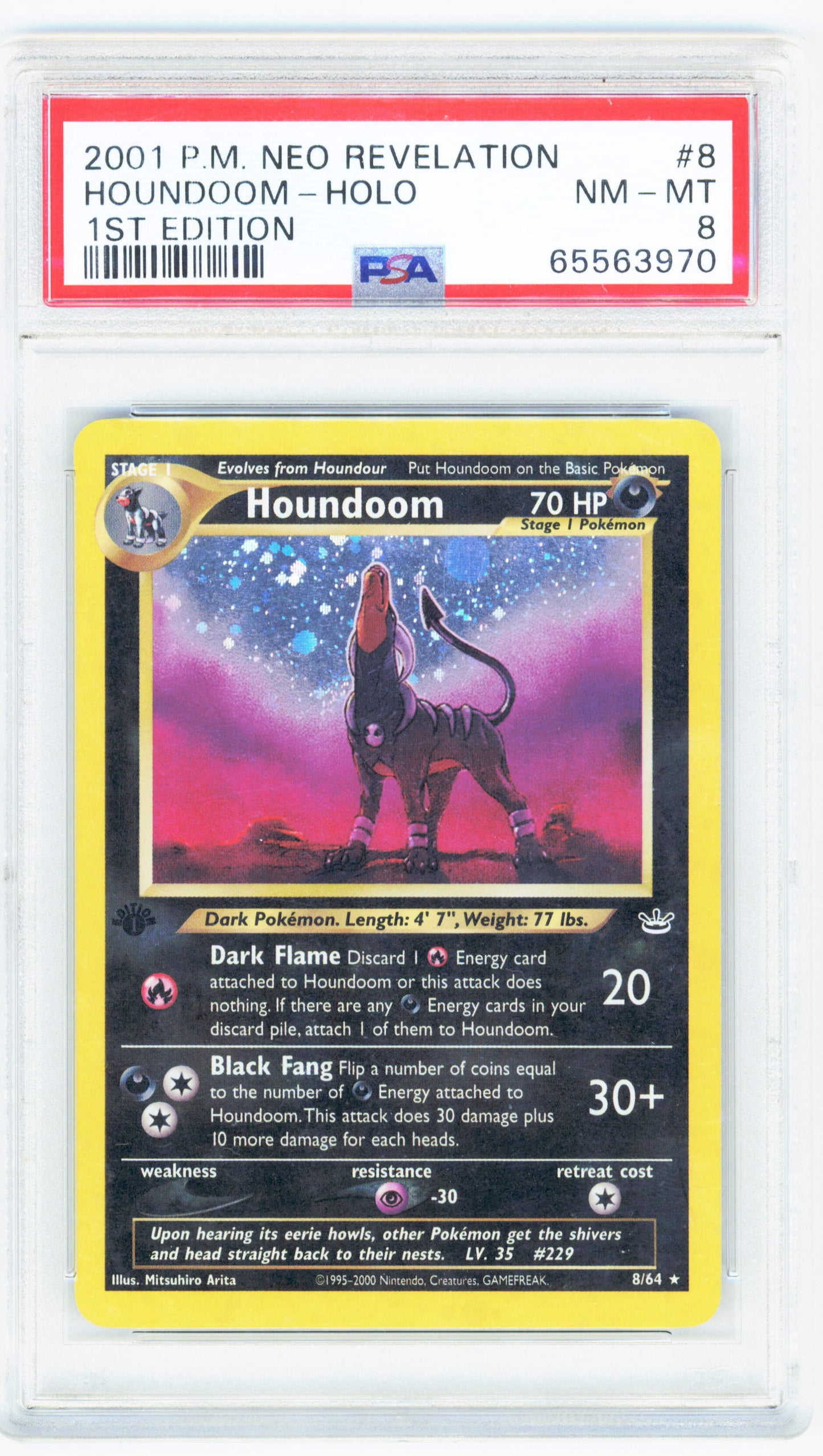Pokemon Houndoom 8/64 Holo 1st Edition 2001 Neo Revelation PSA 8