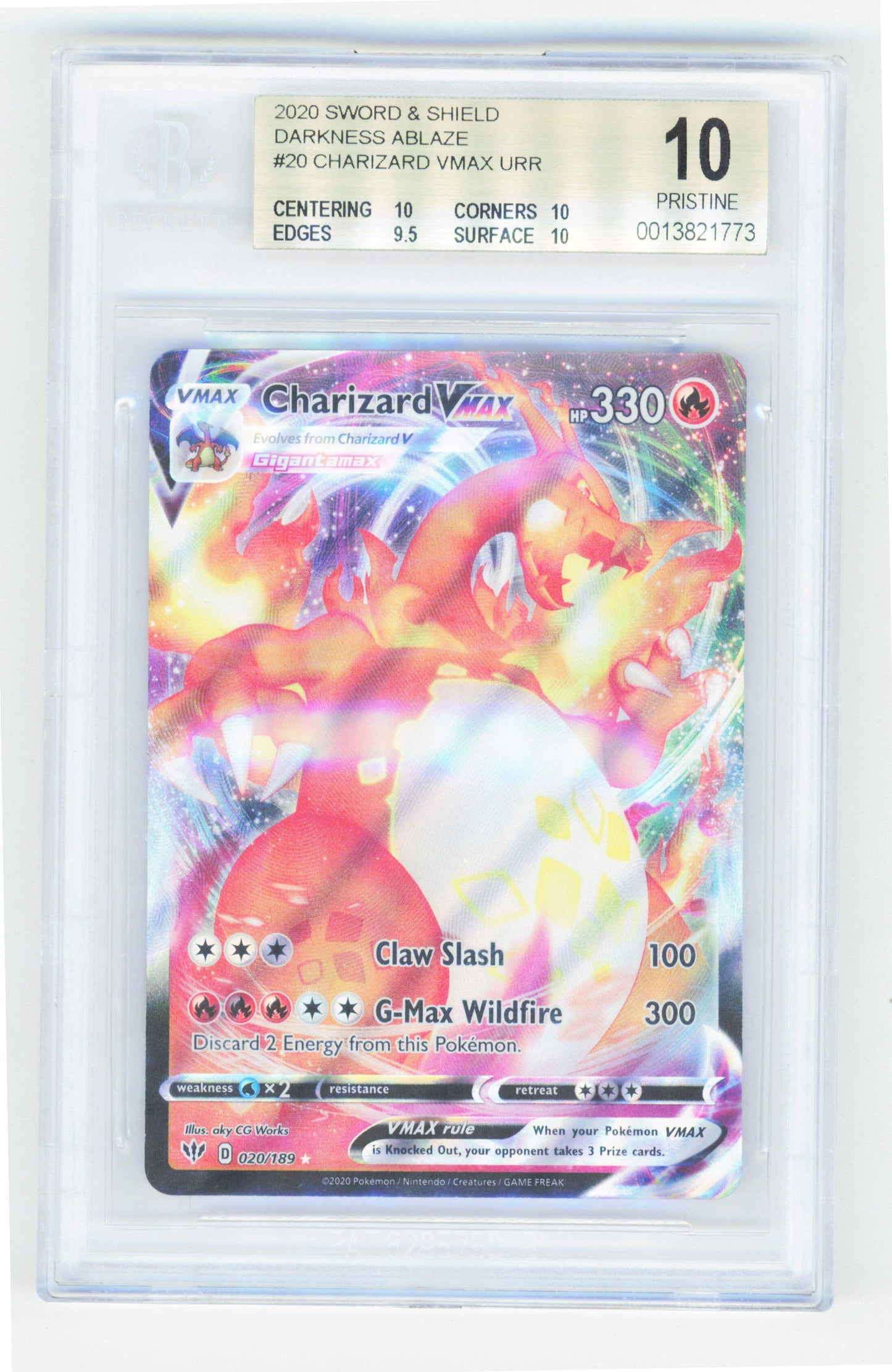 Pokemon Charizard Vmax 020/189 Ultra Rare 2020 Darkness Ablaze BGS 10