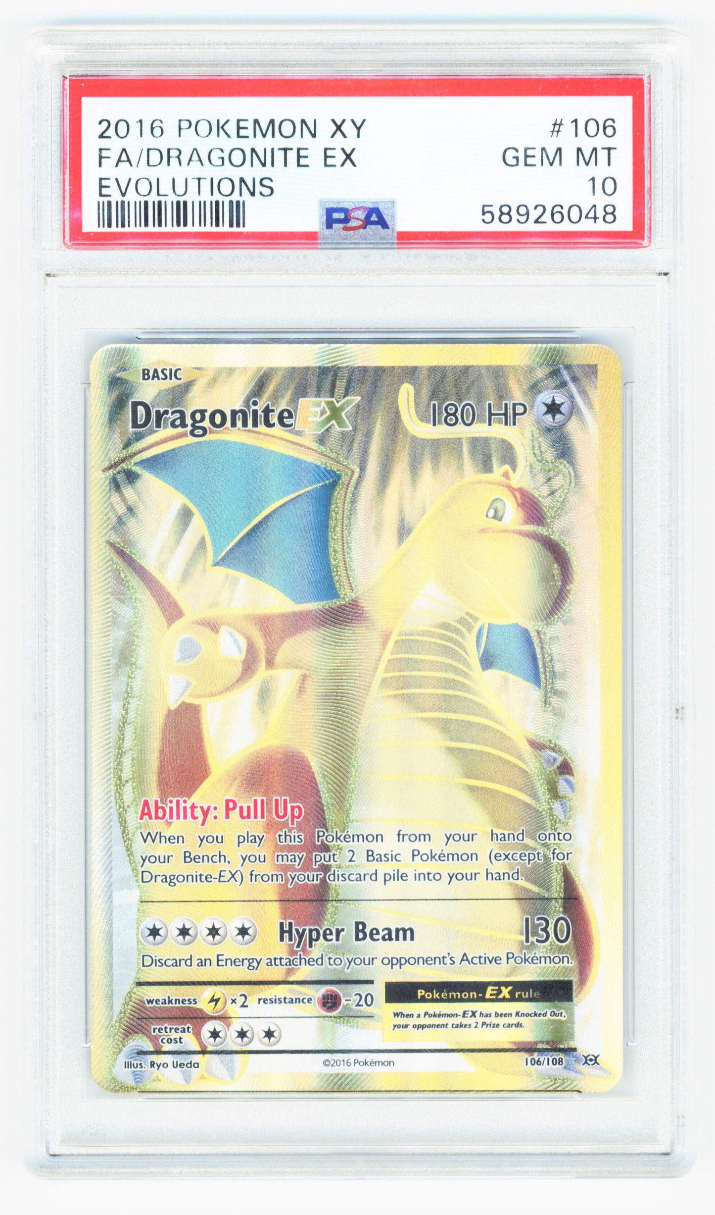 Pokemon Dragonite EX 106/108 Full Art Ultra Rare 2016 Evolutions PSA 10