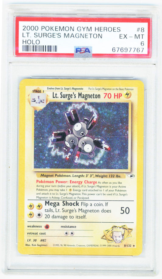 Pokemon Lt. Surge's Magneton 8/132 Holo 2000 Gym Heroes PSA 6
