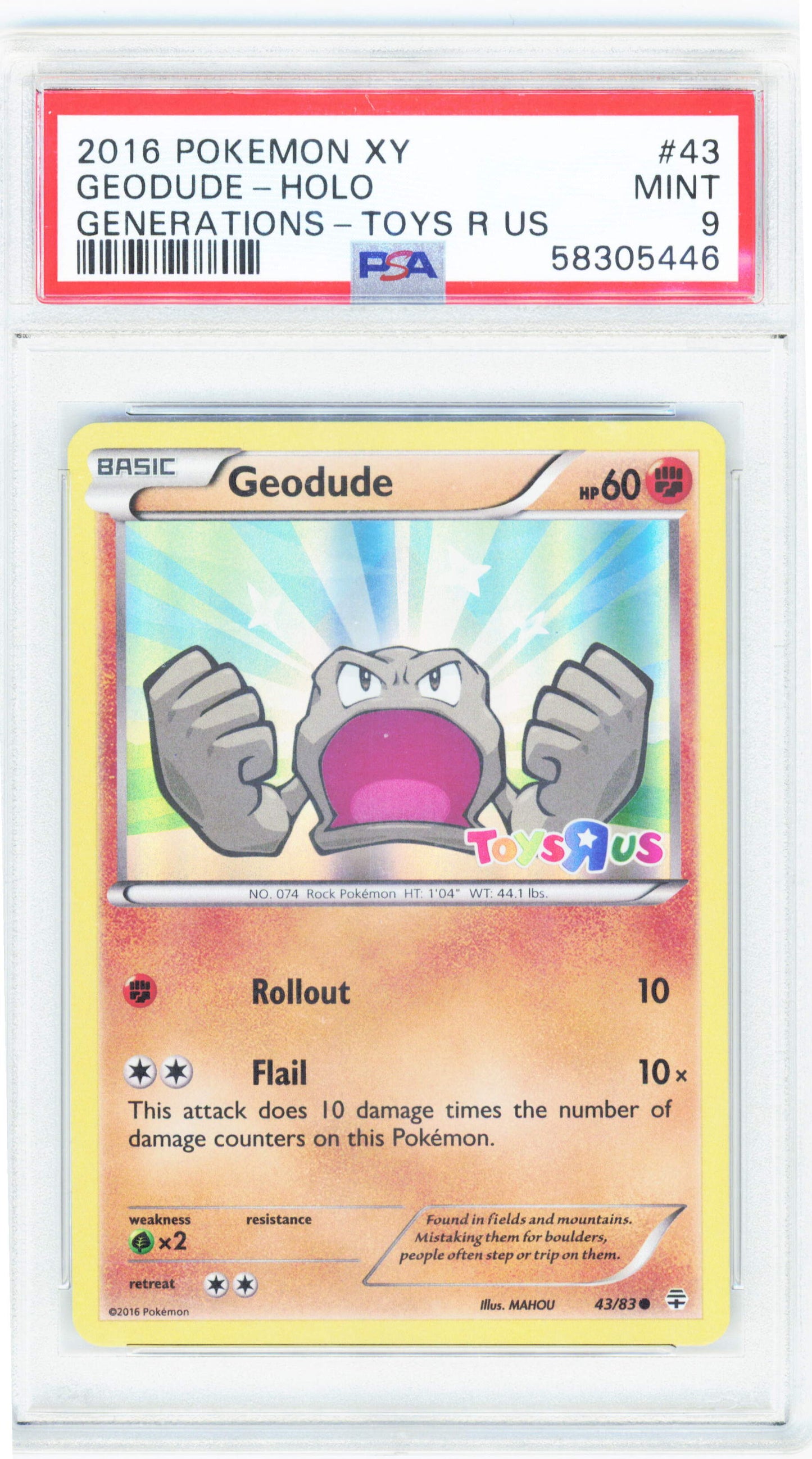 Pokemon Geodude 43/83 Holo Toys R Us Stamp 2016 Generations PSA 9