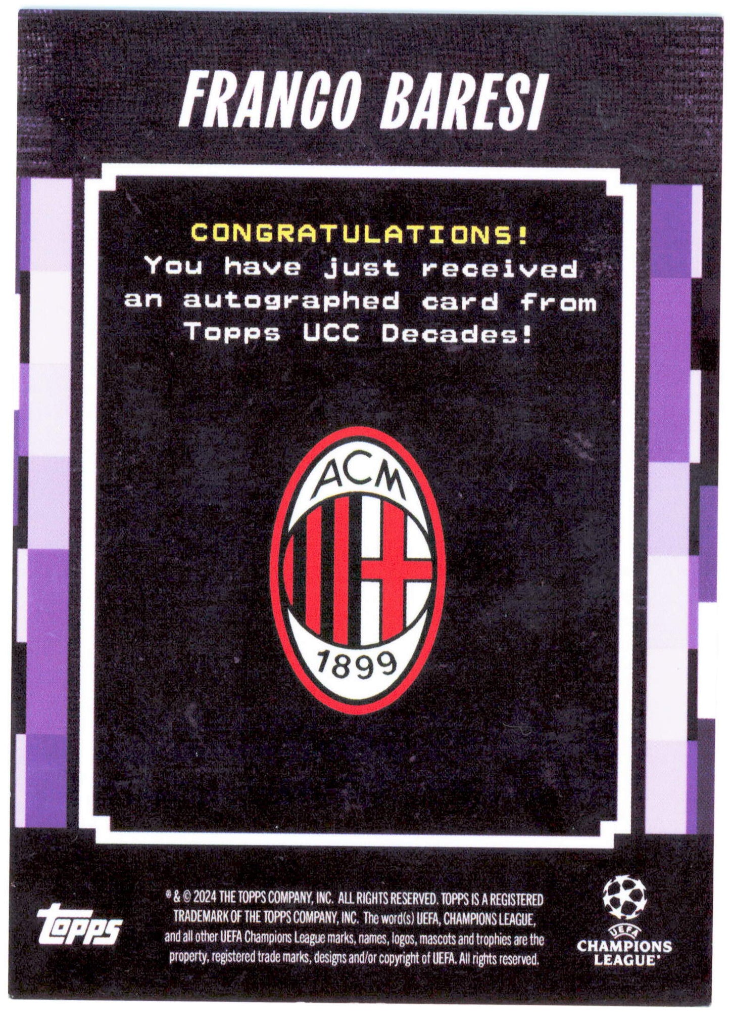 Topps Franco Baresi Pioneer Autograph 25/25 UCC Decades 90's Edition