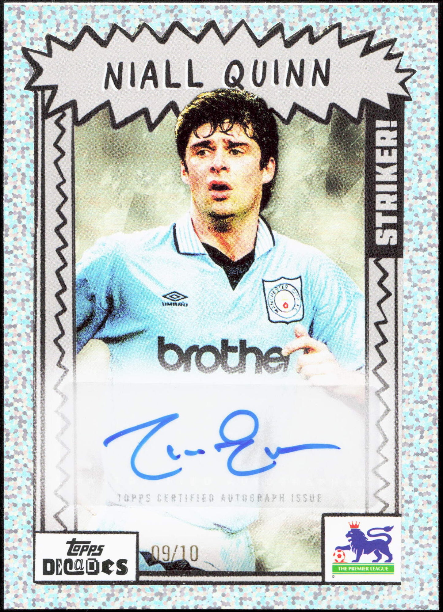 Topps Niall Quinn Autograph 09/10 Striker Decades Premier League 90s Edition