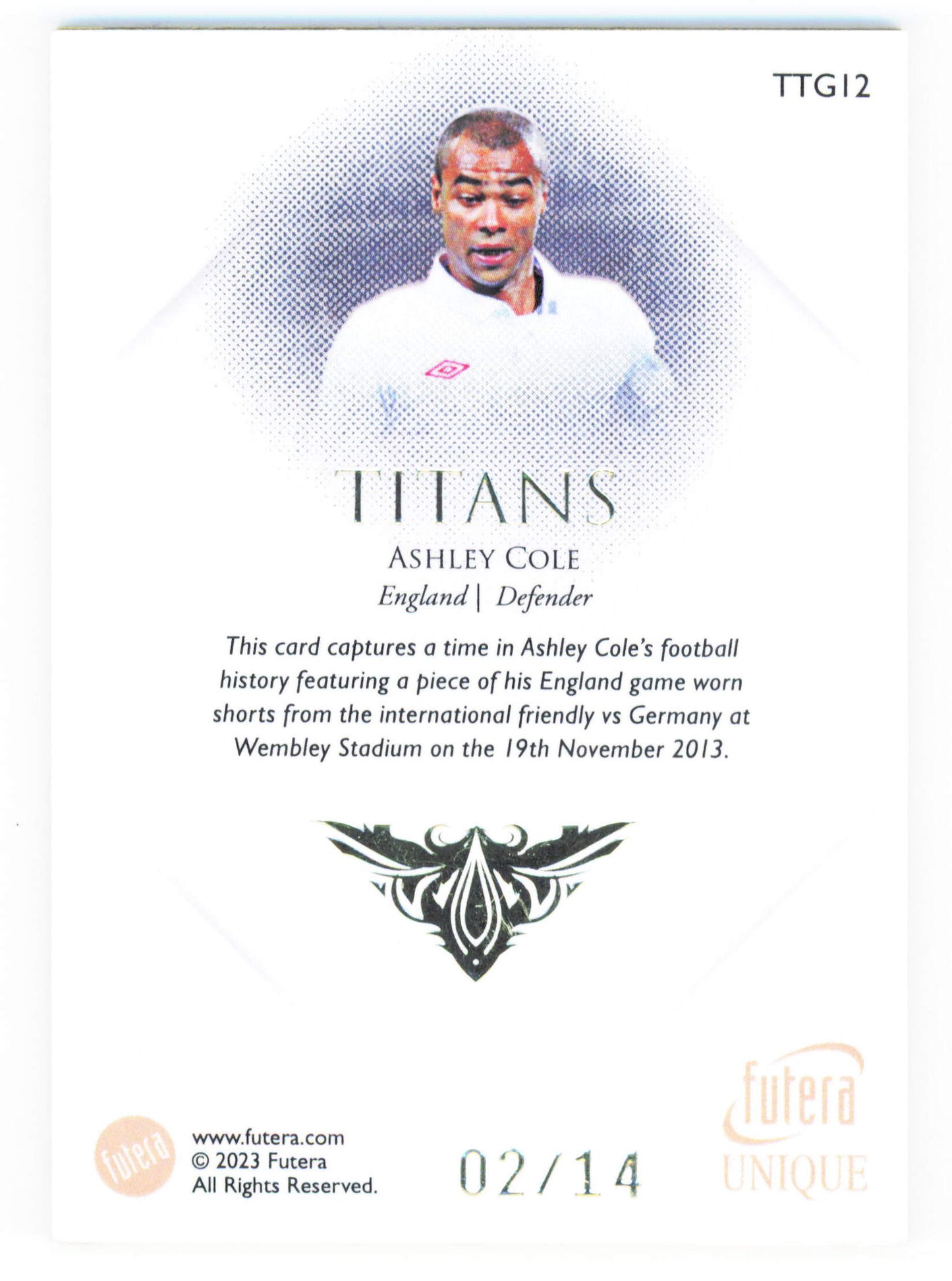Futera Ashley Cole Titans Patch 02/14 Gold Frame TTG12 Unique 2023