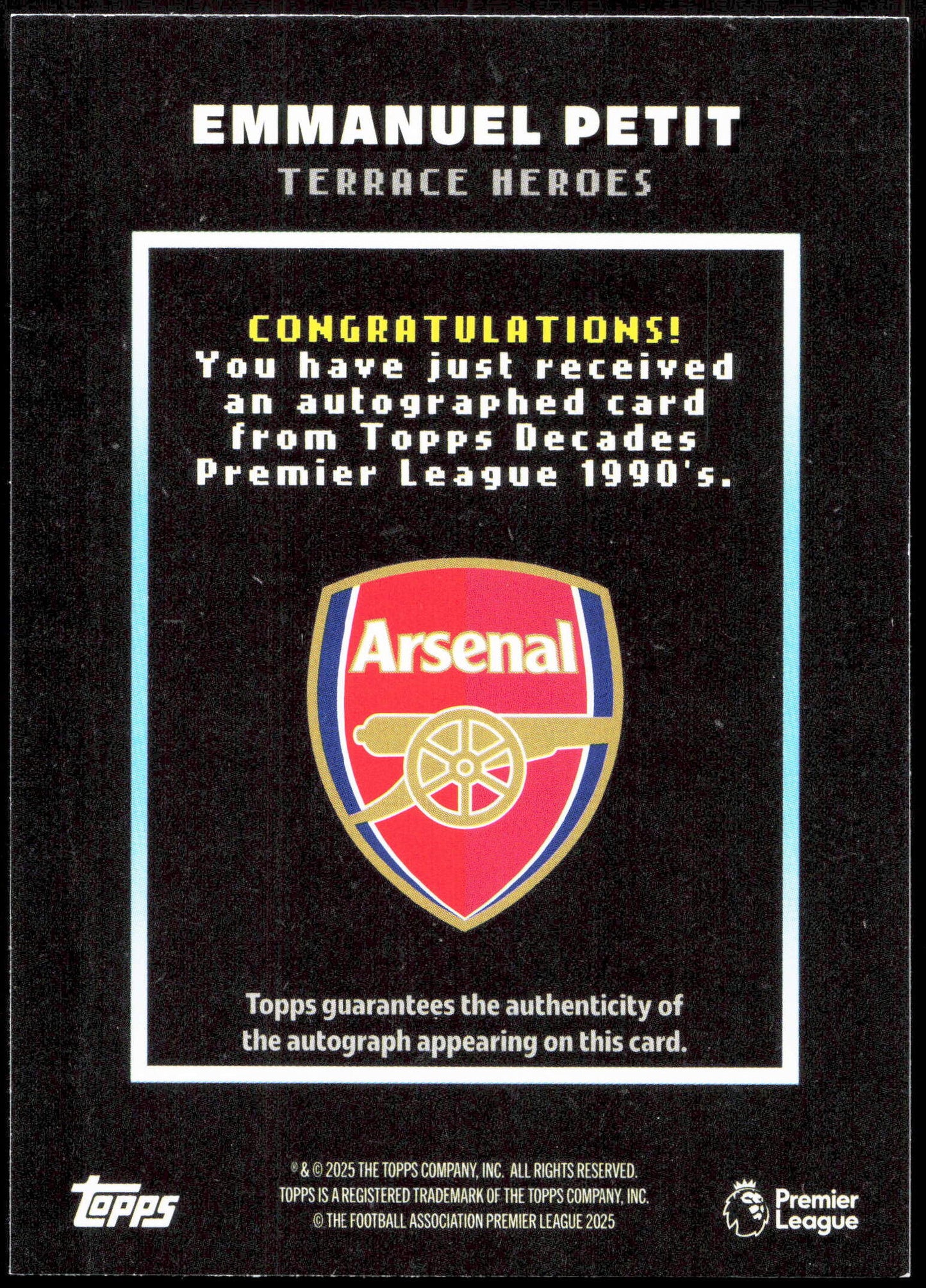 Topps Emmanuel Petit Terrace Heroes Autograph 54/99 Decades Premier League 90's Edition