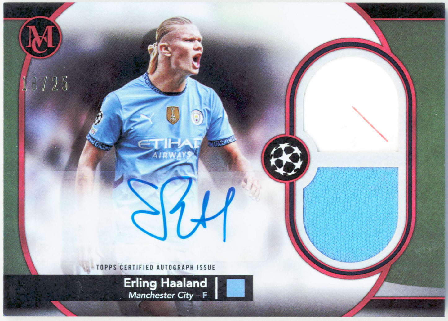 Topps Erling Haaland Hat-Trick Autographed Relic 18/25 Player Worn HAT-EH Museum Collection UEFA Club Competitions 2024