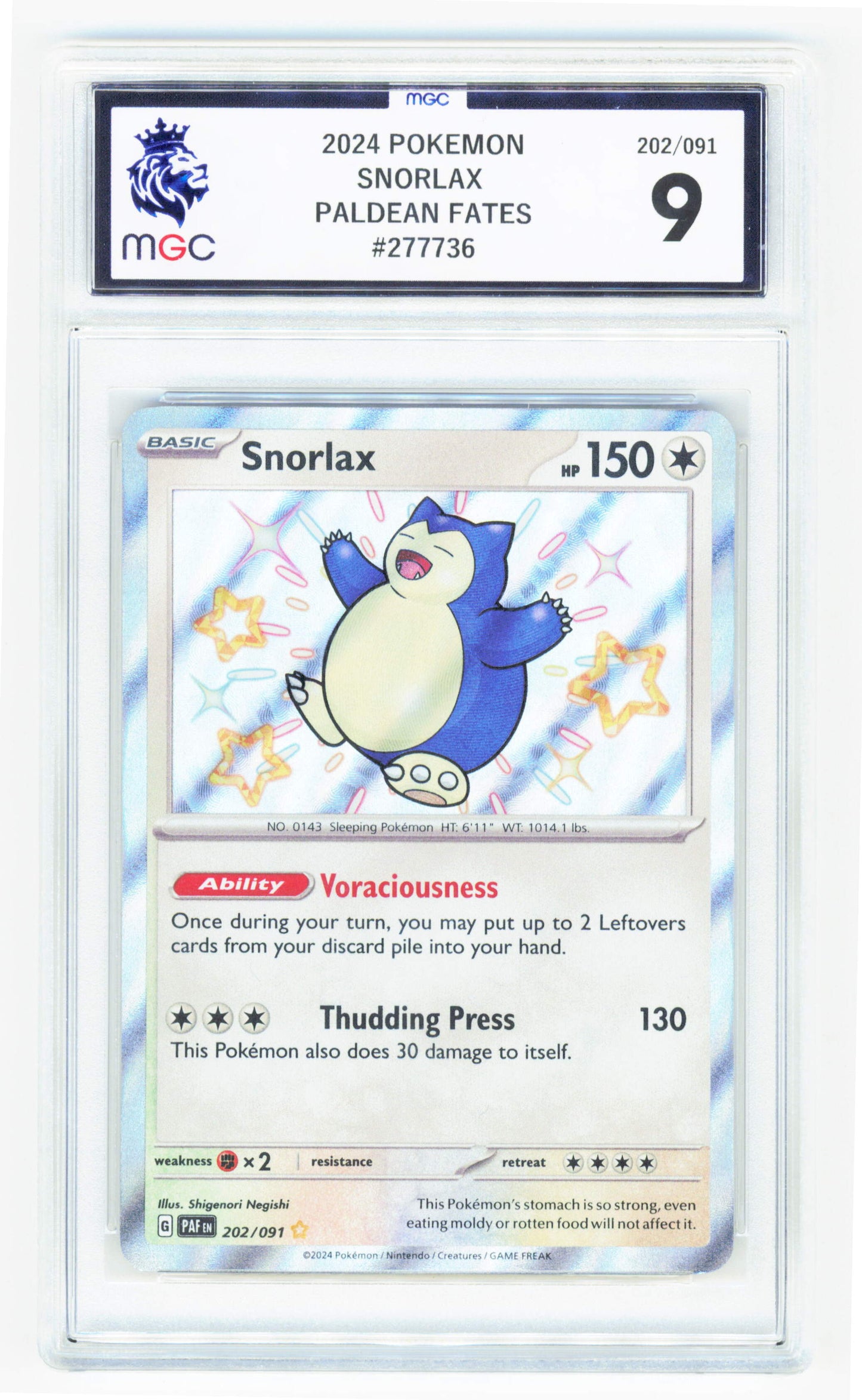 Pokemon Snorlax 202/091 Shiny Rare 2024 Paldean Fates MGC 9
