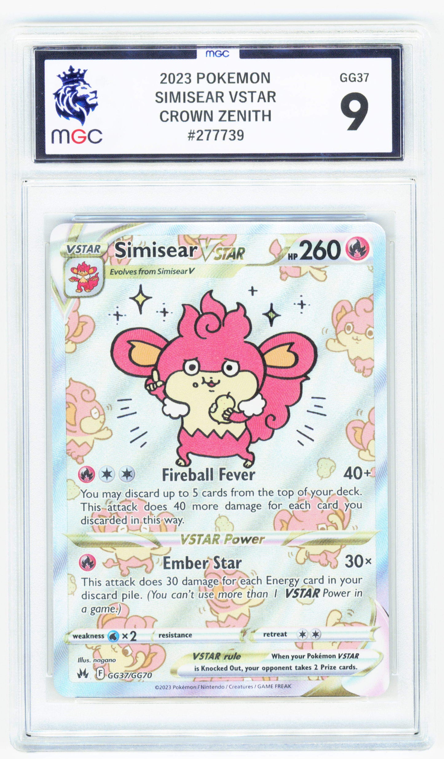 Pokemon Simisear VSTAR GG37/GG70 Full Art 2023 Crown Zenith MGC 9