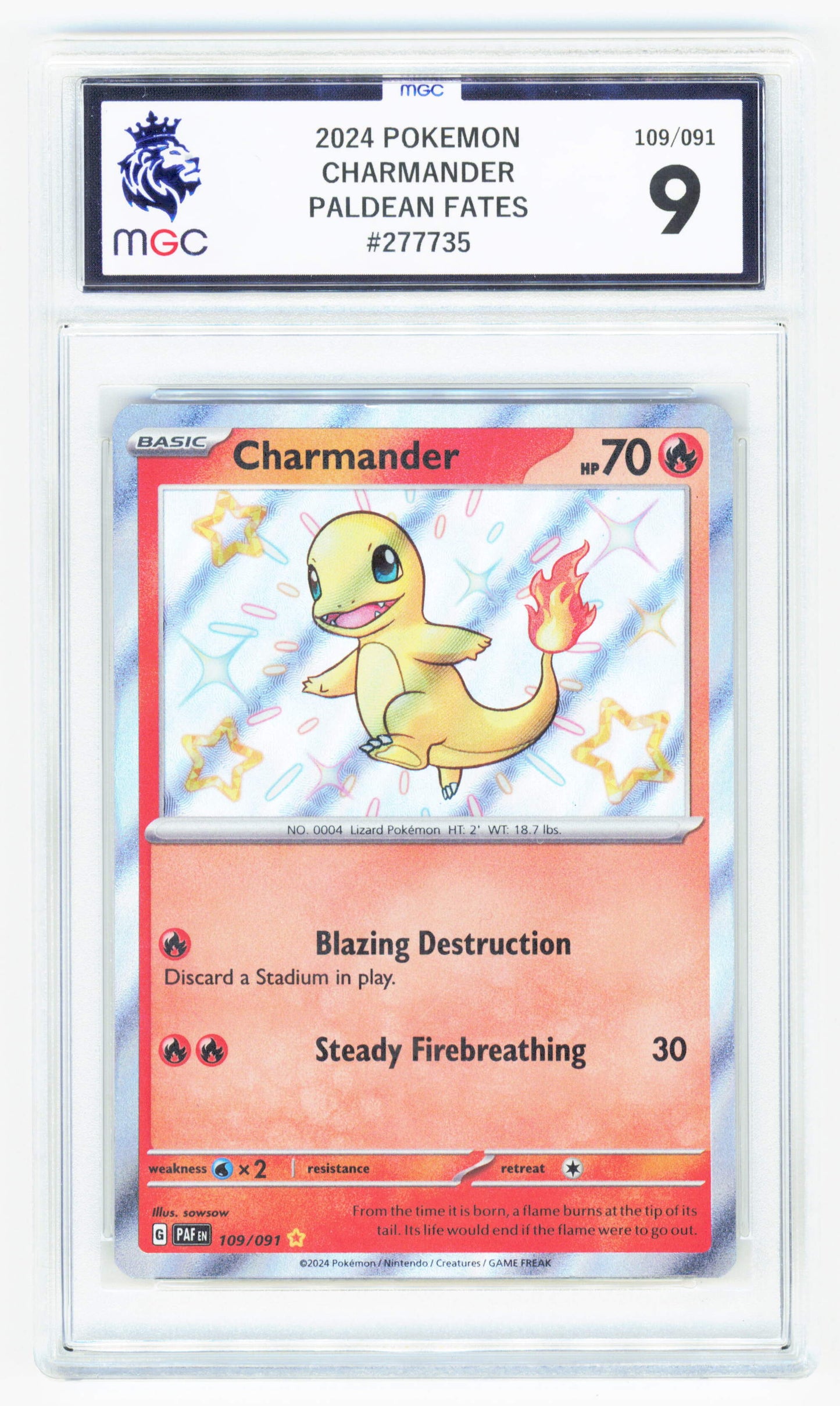 Pokemon Charmander 109/091 Shiny Rare 2024 Paldean Fates MGC 9