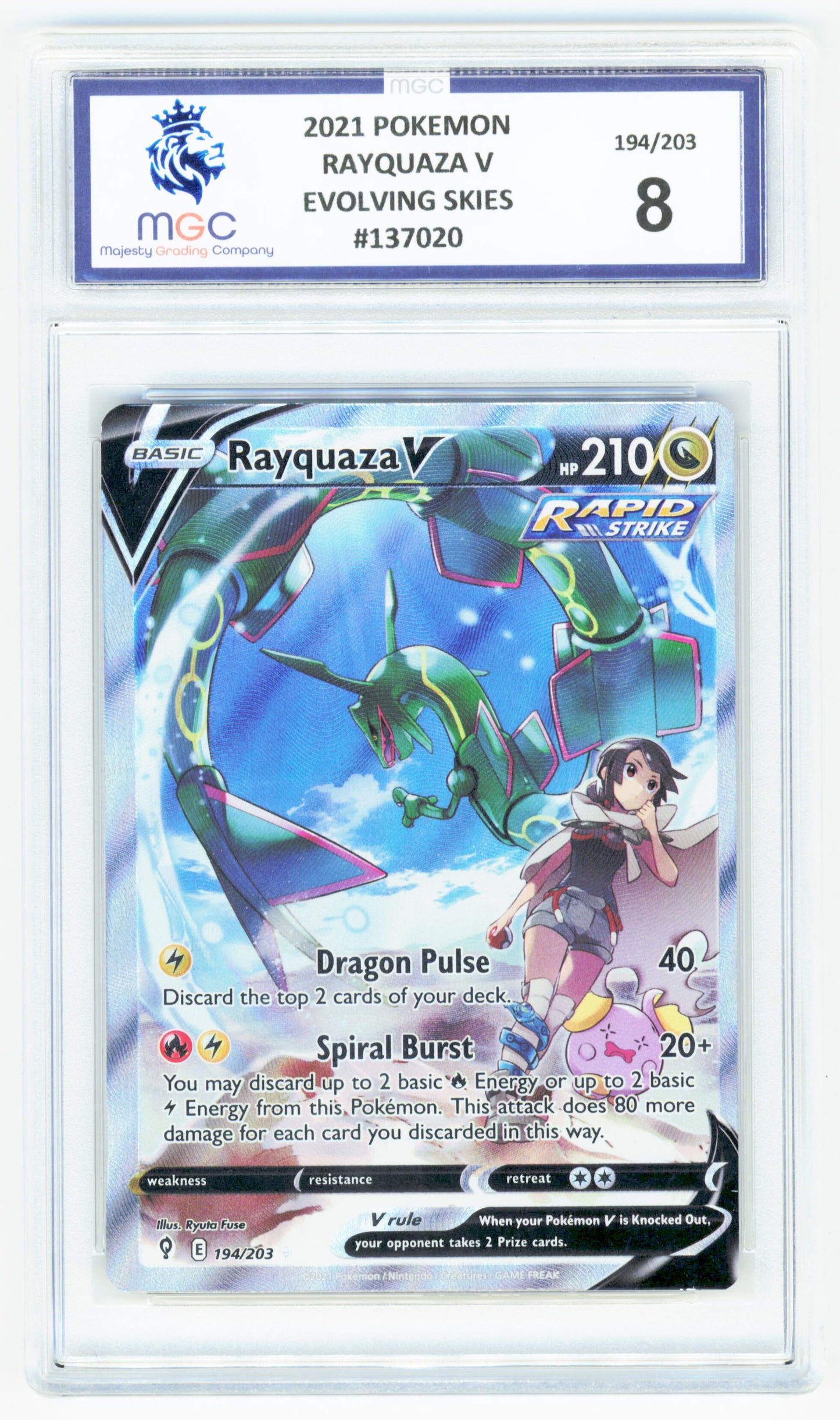 Pokemon Rayquaza V 194/203 Alternate Full Art 2021 Evolving Skies MGC 8