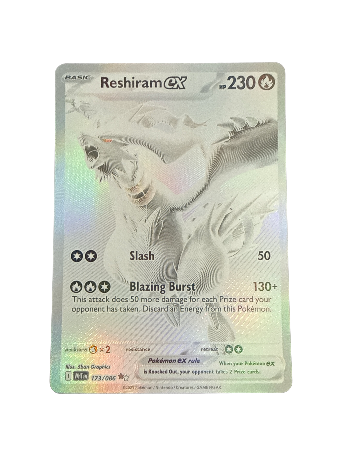 Pokemon Reshiram EX 173/086 Black White Rare 2025 White Flare Pokemon Reshiram EX 173/086 Black White Rare 2025 White Flare