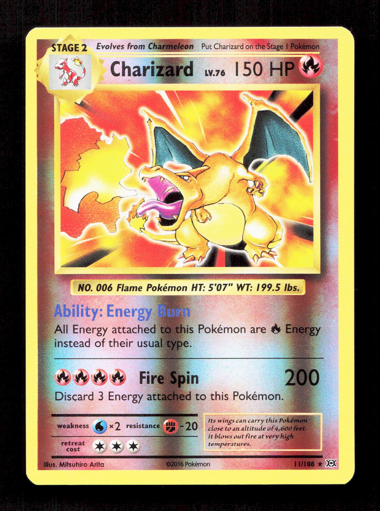 Pokemon Charizard 11/108 Reverse Holo 2016 XY Evolutions