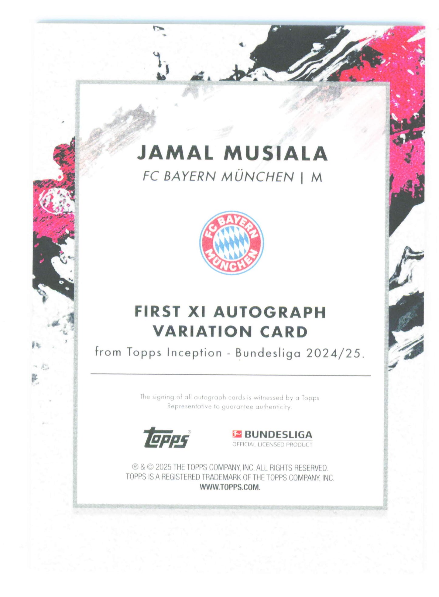 Topps Jamal Musiala Autograph 73/75 Green First XI Bundesliga Inception 2024/25