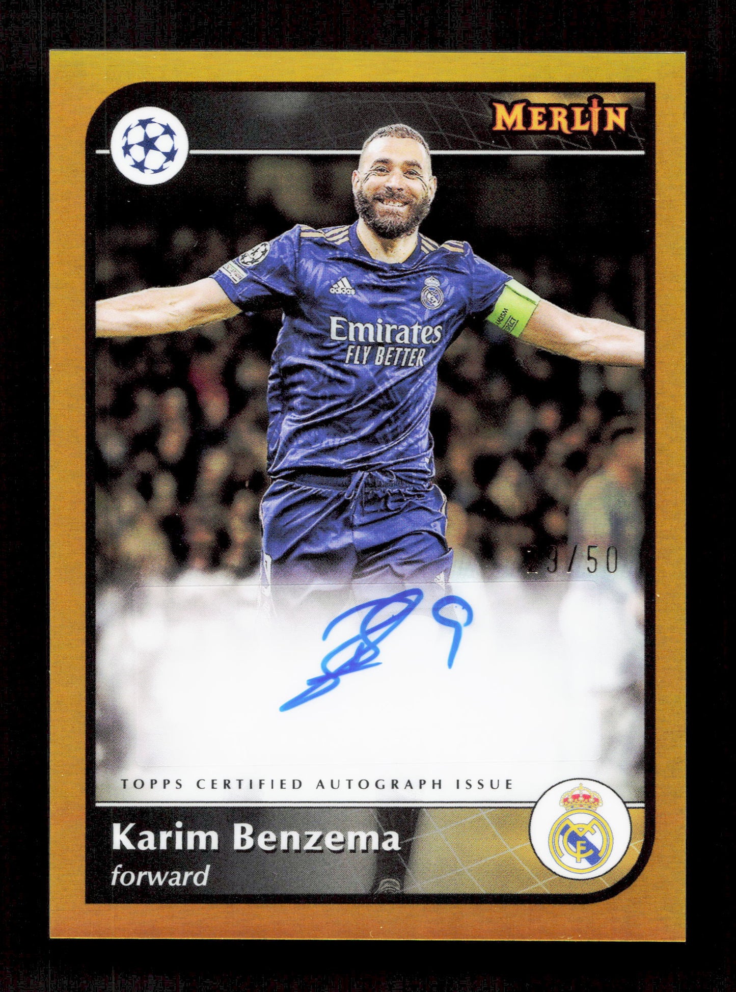 Topps Karim Benzema Autograph 29/50 Gold AU-KB Uefa Club Competitions Merlin Collections 2024/25