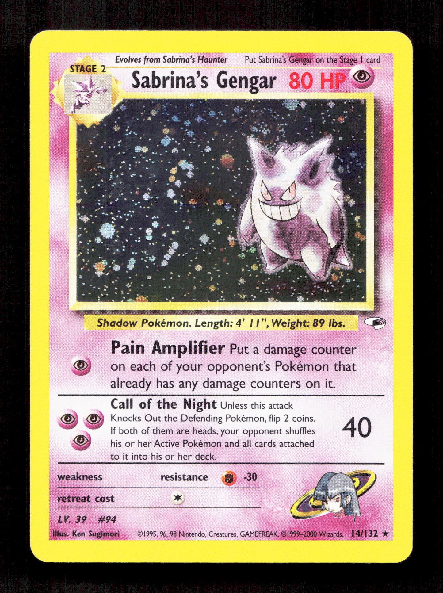 Pokemon Sabrina's Gengar 14/132 Holo 2000 Gym Heroes