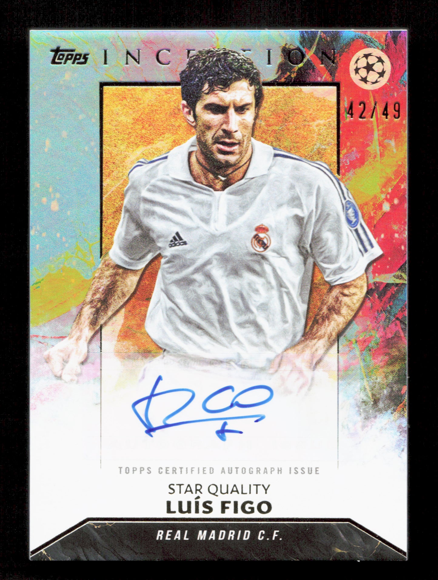 Topps Luis Figo Blue Star Quality Autograph Card /49 Inception UEFA Club Competitions 2023-24
