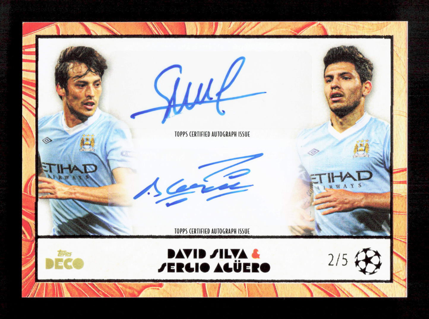 Topps David Silva & Sergio Aguero Red Dual Autograph Card /5 Deco UEFA Champions League 2024-25