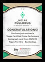 Topps Niclas Fullkrug Red Prime Autograph Card /10 Tier One Bundesliga 2020-21