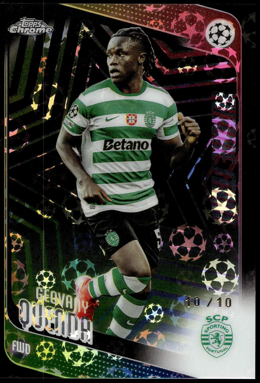 Topps Geovany Quenda 10/10 Future Stars #95 2025/26 Chrome Uefa Club Competitions Logofractor