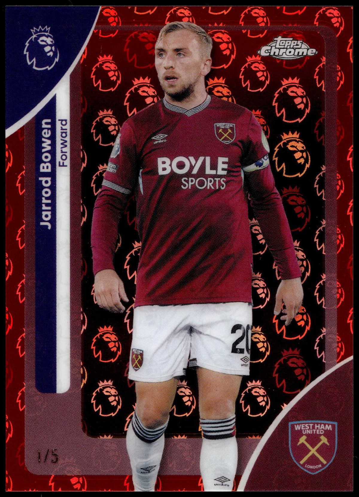 Topps Jarrod Bowen 1/5 Logofractor Red #182 2026 Chrome Premier League Logofractor